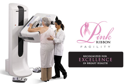 Pink Ribbon Facility Excellence image of a patient getting a mammogram
